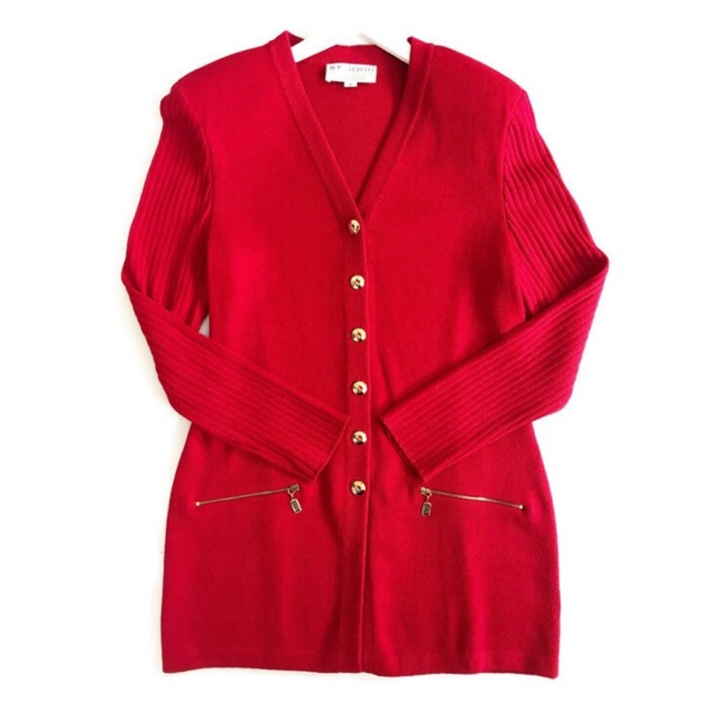 St. John Rich Red Santana Knit Cardigan Jacket | 12